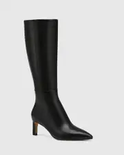 Kian Black Leather Stiletto Heel Long Boot