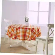 Linen Round Fall Plaid Tablecloth 70 70" (Round) Pumpkin - Fall Buffalo Check