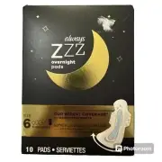 Always ZZZ Overnight Pads Size 6 Flexi-Wings 10 Pads ~ RARE ~ NEW