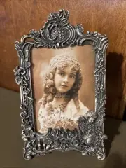 New Vintage Pewter/Metal Ornate Cherub Roses Photo Frame/Table Frame Stunning