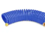 Durable Blue Self-Coiling Water Hose - 25' with Brass Fittings for RV & Marine