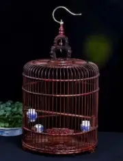 Rosewood Carved Asian Bird Cage Round Chinese Wooden Pet Nest Home