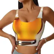 [LHDGBNV] Sports Bras for Women, U Back Removable Womens Tank Tops Beer Foam Funny Yoga Print Workout Bras