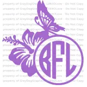 Custom Yeti Sized Hibiscus Butterfly Monogram Vinyl Decal Initials Fits RTIC
