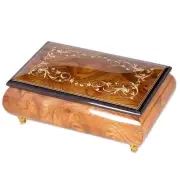 Italian Hand Crafted Inlaid Natural Elm Wood Musical Box Plays Waltz of The F...