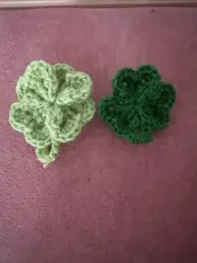 Crochet Four Leave Cloverleaf Brooches Set, Handmade Unique Lucky Charm Brooches
