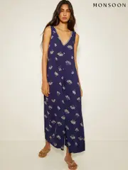 Monsoon Blue Briana Fan Print Wide Leg Jumpsuit (F22761) | $159