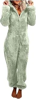 [Generic] Fashion Women Fuzzy Onesie One Piece Pajamas Warm Plush Hooded Jumpsuits Fleece Lounge Rompers Fluffy Winter Sleepwear Chic