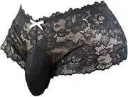 [aishani] Sissy Pouch Panties Men's Silky Lace Bikini Briefs Girly Underwear Sexy For Men--ls