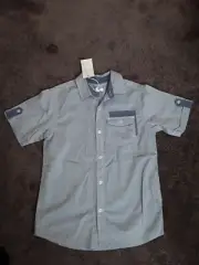 Brand New With Tag boys blue, short sleeve, button up shirt Size 8 pumpkin patch