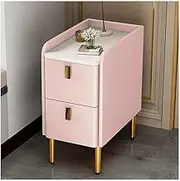 2 Drawers and Stainless Steel Legs, Wooden Side Table, Pink, Narrow Bedside Tables, Unique PU Leather Bedside Table with Bedroom Storage Furniture for Girls and Women (L35xD40xH50cm)