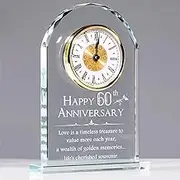 Movdyka Crystal Desk Gold Clock Gifts Diamond Anniversary for Married Couples 60th Wedding Ornaments for Living Room Keepsake 60 Years of Marriage Presents for Her Him Home Table Clock Decor