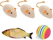 Loopunk 5 Pack Catnip Toys, Plush Herbal Mouse, Cat Toy Simulation Fish, Solid Elastic Ball, Catnip Toy Simulation cat Toy self-Help Boredom Plush Mouse Contains Catnip.
