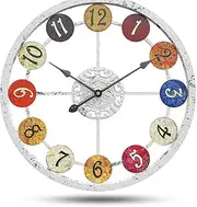 Outdoor Garden Wall Clock, 23in Large Creative Simple Garden Wall Clock Silent Antique Wrought Iron Outdoor Clock Round Metal Clock for Indoor Walls Garden Living Rooms Offices