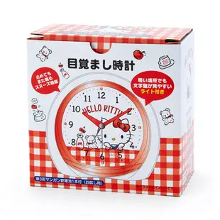 小禮堂 Hello Kitty LED塑膠圓形鬧鐘 貪睡鬧鐘 指針鬧鐘 桌鐘 時鐘 (紅 格紋)