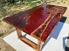 Custom Order Walnut Wood & Red Metallic Epoxy Table – Handmade Live Edge Table