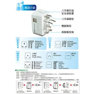 【太星電工】多國轉換旅行用插座(附雙USB)AA302