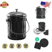 Elegant 1.2 Gallon Kitchen Compost Bin - Stainless Steel Indoor Pail in Black