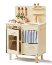 Play Kitchen for Kids, Classic Wooden Kitchen Playset with Food Accessories S...