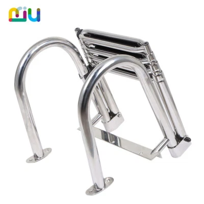 NEW Boat Ladder Rear Entry Stainless Steel Folding Heavy Duty 4 Steps Pontoon