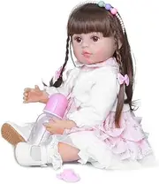 Reborn Baby Doll,22 Inch Lifelike Realistic Full Body Silicone Vinyl Simulation Weighed Reborn Baby Girl Doll In Pink Clothes With Pacifier For Birthday Present/(1#)