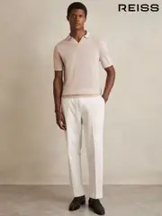 Reiss Beige Duchie Merino Wool Open-Collar Polo Shirt (F74182) | $180