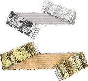 [Minkissy] 2pcs Sparkly Glitter Sequin Wide Waist Belt Elastic Cinch Belt with Buckle for Halloween Costume Dress Up Disco Party Favor Golden Sequin Design