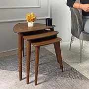 TriHome, Solid Nesting Table Set of 3, Birch Mid Century Pebble Tables with Wood Tapered Legs, Portable Modern Side Coffee Tables, Handmade Home Furniture, Farmhouse, Living Room, Nightstand, Triangle