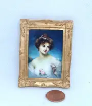 Pretty 1:12 Scale Miniature Framed Lady in White Artwork
