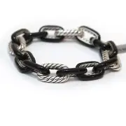 NWT DAVID YURMAN Ladies 12.5mm Madison Black Enamel and Silver Bracelet Medium