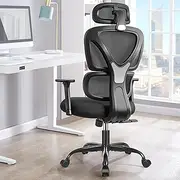 [KERDOM] Ergonomic Office Chair, Home Desk Chair, Comfy Breathable Mesh Task Chair, High Back Thick Cushion Computer Chair with Headrest and 3D Armrests, Adjustable Gaming Chair (KD9070-Black)