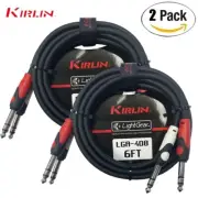 2-PACK Kirlin 6FT Light Gear Dual 1/4" TRS to Same Patch Cable LGA-408-06