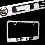 Cadillac CTS LOGO Chrome Plated Brass Metal License Plate Frame with Black Caps