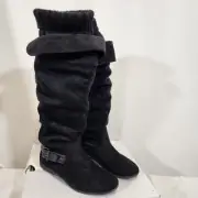 Aldo GLAULLA-98 Black warm fashion flat boots buckle and socks top size 8 NIB