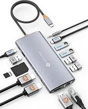 NOVOO 14 in 1 USB C Laptop Docking Station Triple Display - Dual 4K60Hz HDMI, 8K30Hz DP, 100W PD, RJ45, SD/TF, Audio - Multiport Hub for MacBook/Dell/HP/Lenovo