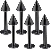 [BodyJewelryOnline] bodyjewellery 6pcs 16g Labret Stud Lip Ring Cartilage Tragus Snakebite Monroe Triple Forward Helix Conch Medusa Lobe Black Spike Pick Size, Stainless Steel