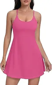 [JAFINSY] Women Workout Tennis Dress with Built-in Bra Shorts, Easy Peezy Cross Shoulder Straps and Pockets