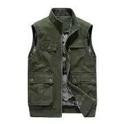 Spring Men's Thin Waistcoat Vest Loose Big Pocket Green 3XL