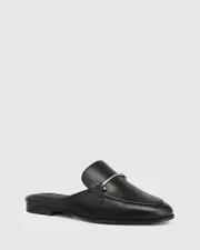 Adelaide Black Leather Backless Loafer