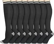 [Jileson] 8 Pairs Compression Socks (15-20mmhg) for Men and Women Support Compression Stockings for Athletics Running Nurses Travel Flight Cycling Varicose Veins, black and grey, S/M