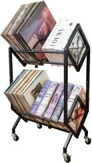 Vinyl Record Storage Rack, 2 Tier Record Organizer with wheels, 200 LP Albums...