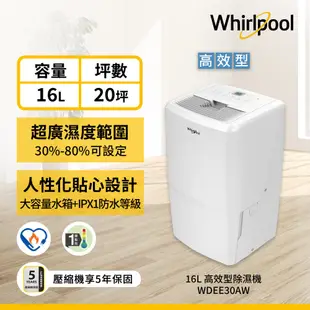 Whirlpool惠而浦 16L節能除濕機 WDEE30AW 【可減免貨物稅$1200】