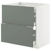 METOD / MAXIMERA base cab f hob/2 fronts/2 drawers, white/Nickebo matt grey-green, 80x60x80 cm