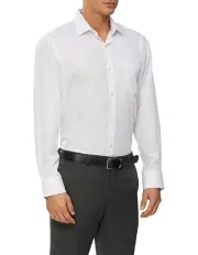 [Van Heusen] Wash N Wear Textured Long Sleeve Business Shirt in White