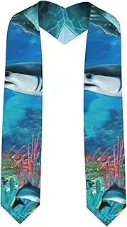 [EdWal] Dolphins Sea Turtle Shark Octopus Coral Reef print Graduation Stole and Sash Class for Unisex Adult Honor Stole Honor Stole of 2025