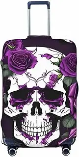 [CADREWY] Purple Rose skeleton Print Travel Suitcase Cover Luggage Protector with Elastic Anti Scratch for Carry On, Black, Medium