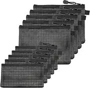 10 Pcs Zipper Nylon Mesh Pouch, Mesh Cosmetic Bags Makeup Bags Pencil Case, Multipurpose Travel Bags for Cosmetic School Office Supplies and Travel Accessories for Women Men (Black)