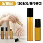 5/10ml Amber Roll On Glass Bottles Set For Perfume Essential Oil Steel Roller