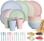Eco-Friendly Wheat Straw Dinnerware Set, 32-Piece Service for 4, Unbreakable Plates Bowls Cups Cutlery, 23cm Plates, BPA-Free, Microwave Safe