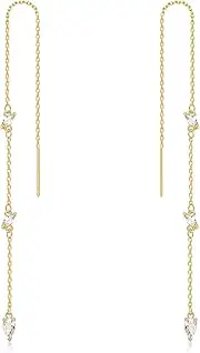 [Ervaniess] Threader Dangle Earring Teardrop Marquise Cubic Zirconia Gold/Silver Plated Long Link Chain Drop Earring for Women Girl